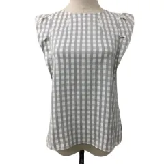 イエナ IENA カットソー ブラウス プルオーバー クルーネック チェック ノースリーブ グレー 白 ホワイト