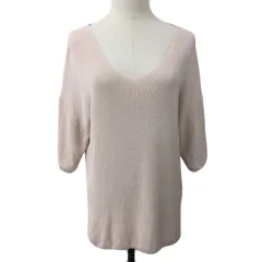 オペークドットクリップ OPAQUE.CLIP セーター ニット プルオーバー Vネック 無地 七分袖 40 L ピンク ベージュ