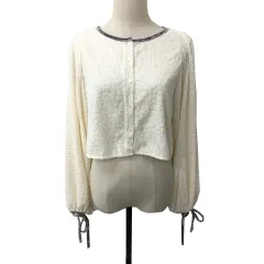 レイカズン Ray cassin カーディガン ラウンドネック リボン ベロア調 長袖 F ベージュ グレー