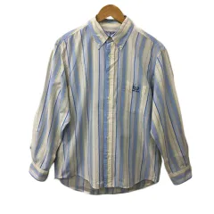 チャップス CHAPS シャツ ボタンダウン ストライプ ロゴ 刺繍 長袖 L 水色 黄 ライトブルー イエロー