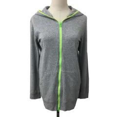 エックスガール x-girl パーカー フーディー ジップアップ メランジ ロゴ プリント 長袖 M グレー 緑 グリーン