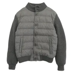 Herno ヘルノ シルクカシミア×ローゲージカシミア ニット スタンドカラー コンビ ダウンブルゾン ジャケット グレー系 54【中古】
