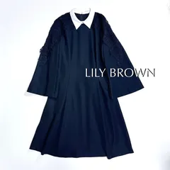 cW103 LILY BROWN 2023SS バイカラーレースワンピース 襟 ワンピース ケープ レース刺繍 ボタン ベルスリーブ ドレス 2way フレアスカート ブラック 黒 リリーブラウン 定価19,800円