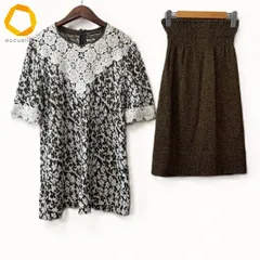 #snc サイトウトヨコ 斉藤都世子 セットアップ ツーピース ゴールド 黒 白 半袖 ニット 花刺繍 ラメ 美品 レディース [976403]