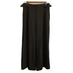 プラステ PLST パンツ ワイド ロング 無地 リネン混 タック L 茶 ブラウン