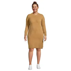 ランズエンド レディース トップス ワンピース クルーネック プラスサイズ セーター Plusize Lands End Lounge Crewneck Sweater Dress Rich Camel キャメル