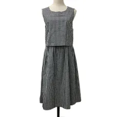 オペークドットクリップ OPAQUE.CLIP ワンピース フレア ロング ドッキング ギンガムチェック ノースリーブ 38 M 黒 白 ブラック ホワイト