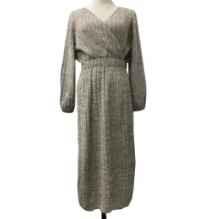 スナイデル SNIDEL ワンピース ニット ロング カシュクール リブ ラメ ウエストゴム 長袖 F ベージュ グレー