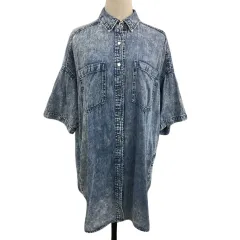 ページボーイ PAGE BOY シャツ デニム スタンダード スリット 七分袖 F 水色 ライトブルー