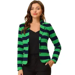 アレグラ ケー レディース アウター ジャケット・ブルゾン ブレザー ALLEGRA K Womens Notched Lapelong Sleeves Button Striped Blazer Greenavy ネイビー