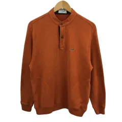 クロコダイル CROCODILE セーター ニット プルオーバー ヘンリーネック ロゴ 長袖 M オレンジ