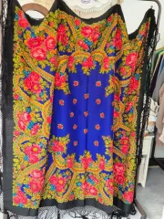 フラワーパータン スカーフ ブルー 装飾ショール