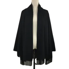 ヴェロフォンナ Re.Verofonna ジャケット ショールカラー 前開き 無地 フリンジ ウール カシミヤ混 長袖 38 黒 ブラックのサムネイル