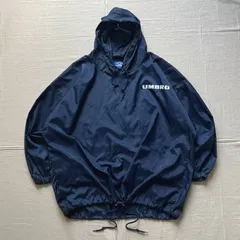 ～00s　archive　OLD UMBRO　アンブロ　アノラック　シェルジャケット　ナイロンプルオーバー　フーディーパーカー　両面ロゴプリント　裾ドローコード　ネイビー　L　ギミック　テック　Y2K　ストリート　pullover nylon jacket
