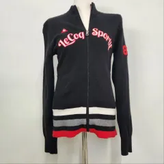正規品 le coq sportif ルコックスポルティフ ゴルフ レディース ロゴ バイカラー ニット ジップアップ M