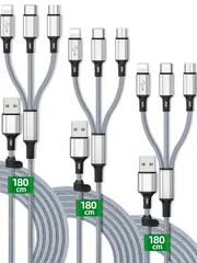 頑丈 断線しにくい 同時充電 タブレット 3A USB/Type-C/Lightning、スマホ iPhone/Micro マルチ対応 1.8m、急速充電 充電ケーブル 【3本セット】3in1