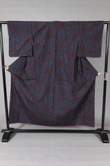 小紋 洗える着物 乱菊 デニムカラー 身丈163 裄64 着物 054tz - メルカリ