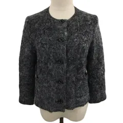 マッキントッシュフィロソフィー MACKINTOSH PHILOSOPHY ジャケット ノーカラー ニット プードル モヘヤ混 長袖 36 グレー 黒 ブラックのサムネイル