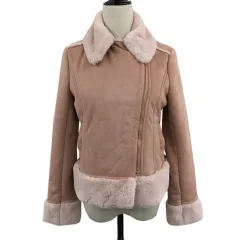 ミーア MIIA ジャケット ライダース ジップアップ フェイクムートン フェイクファー 無地 長袖 F ピンク