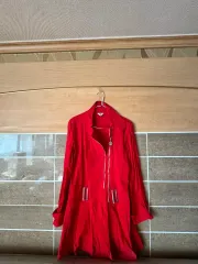 赤色 ジップアップ ロング ワンピース兼 アウター