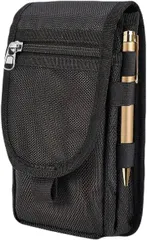 m＆em ペンホルダー付き 多機能ベルトポーチ 大容量ジッパーポケット 耐久性ナイロン素材 (ブラック)