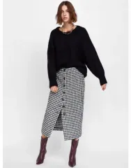 ZARA ハウンドトゥース チェック ボタン ロング丈スカート