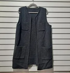 レディース チャコール オープン シンプル ロング ベスト 77 / クローゼット デコレーション