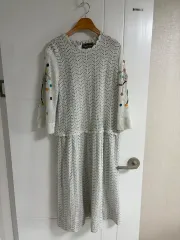 （日本ヴィンテージ）ニット ONE PIECE ロング 長袖 レース 花 シースルー