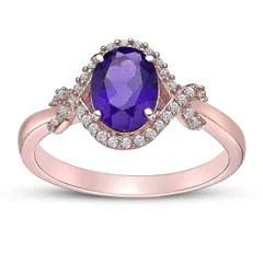 Gemminded レディース アクセサリー リング Gemminded 18k Rose Gold Over Sterling Silver Oval Amethyst White Topaz Ring Rose Tone ホワイト