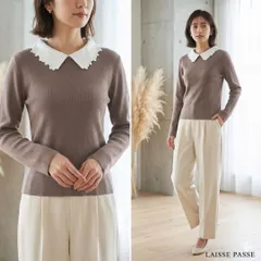 LAISSE PASSE レッセパッセ【38】長袖カットソー 茶 レース刺繍衿のサムネイル