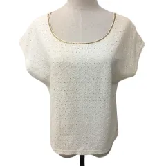 ロペピクニック ROPE Picnic カットソー ブラウス プルオーバー ラウンドネック ラメ レース 半袖 38 白 ベージュ ホワイト