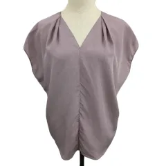 イエナ IENA シャツ ブラウス Vネック プルオーバー 無地 フレンチスリーブ 半袖 紫 パープル