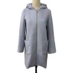 シンプリシテェ SIMPLICITE コート ノーカラー フード シングル ミドル メルトン ジップアップ 無地 長袖 S 水色 グレー ライトブルー