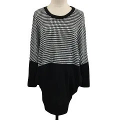 アズノウアズ ピンキー AS KNOW AS PINKY セーター ニット チュニック ラウンドネック ドルマンスリーブ 切替 透かし編み 透け感 長袖 黒 白 ブラック ホワイト