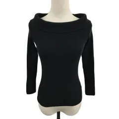 エモダ EMODA セーター ニット プルオーバー オフタートル リブ 無地 長袖 F 黒 ブラック