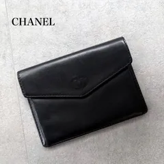 美品 CHANEL シャネル ココマーク 二つ折り財布 コンパクトウォレット ココマーク ラムレザー 黒 ブラック ゴールド金具