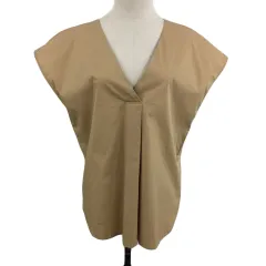 アパートバイローリーズ apart by lowrys ブラウス カットソー プルオーバー Vネック タック 無地 フレンチスリーブ 半袖 F ベージュ