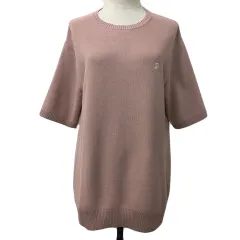 ドレステリア DRESSTERIOR セーター ニット プルオーバー ラウンドネック 刺繍 ロゴ 半袖 L ピンク