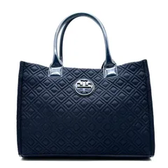 美品 TORY BURCH トリーバーチ エラ トートバッグ キルティング ナイロン パテントレザー ネイビー 紺色 A4収納 大容量 肩掛け ロゴ金具 レディース 婦人 鞄 カバン 軽量 エレガント お出かけ デイリー オフィス ビジネス