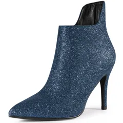 アレグラ ケー レディース シューズ ブーツ・レインブーツ カットアウト アンクル ヒール ALLEGRA K Womens Glitter Pointed Toe Cutout Sparkly Stiletto Heels Ankle Boots Navy