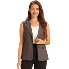 アレグラ ケー レディース アウター ジャケット・ブルゾン ベスト ノースリーブレザー リネン ALLEGRA K Sleeveless Blazer For Womens Business Casualinen Work Office Suit Vest J