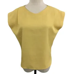 ノーリーズ Nolley's ブラウス カットソー プルオーバー Vネック タック 無地 フレンチスリーブ 半袖 36 黄 イエロー