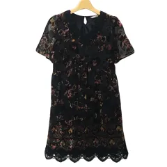ローズティアラ Rose Tiara ワンピース Aライン ミニ レース 総柄 マルチカラー 半袖 5 黒 茶 ブラック ブラウン