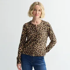 クロフト＆バロー レディース アウター ニット・セーター カーディガン Womens Croft Barrow Extra Soft Classicable Knit Cardigan Beige Chic Leopard ベージュ