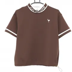 【美品】ジュンアンドロペ 半袖ハイネックトレーナー ブラウン×白 ダンボールニット ネックロゴ レディース M ゴルフウェア JUN＆ROPE