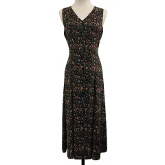 22オクトーブル 22 OCTOBRE ワンピース フレア Aライン ロング Vネック レースアップ 花柄 総柄 マルチカラー ノースリーブ 40 黒 赤 ブラック レッド