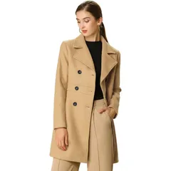 アレグラ ケー レディース アウター ジャケット・ブルゾン コート ALLEGRA K Womens Notched Lapelong Sleeves Double Breasted Midlentgh Overcoat Camel キャメル