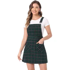 アレグラ ケー レディース トップス ワンピース オーバーオール ALLEGRA K Womens Costume Adjustable Straplaid Suspender Overall Dress Blue Green ブルー