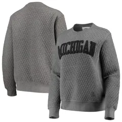 プレスボックス レディース アウター パーカー・スウェット キルティング シャツ Womens Pressbox Heather Charcoal Michigan Wolverines Moose Quilted Pullover Sweatshirt Mi