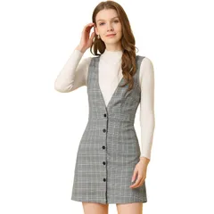アレグラ ケー レディース トップス ワンピース オーバーオール ALLEGRA K Womens Overall Suspender Check Houndstooth Pinafore Dress Black Green ブラック